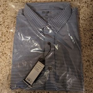 Rhone Men's Commuter Shirt Slim Fit Button Down Long Sleeve Blue Check Large